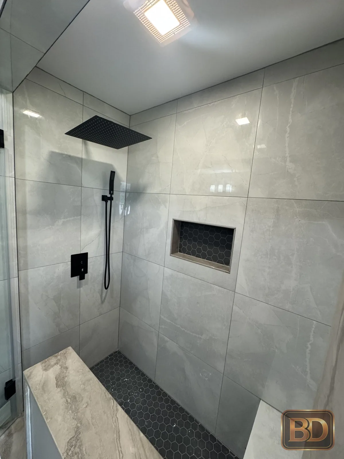 Completed custom tile shower by BD Projects